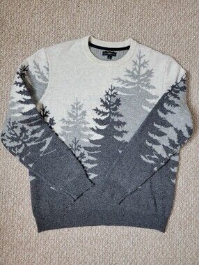 Club Room Men's Spruce Forest Crewneck Sweater Soft Wool Blend Gray, Cream Large